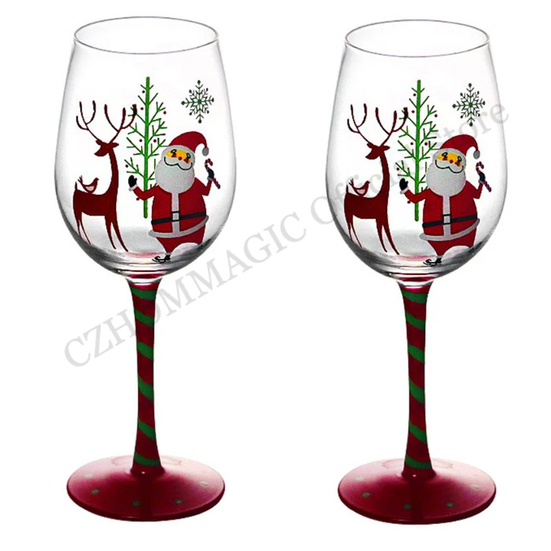 

1/2Pcs 450ml Christmas Wine Glass Cup Hand Painted Santa Claus Wine Crystal Goblet Home Decoration Christmas Gift Party Drinkwar