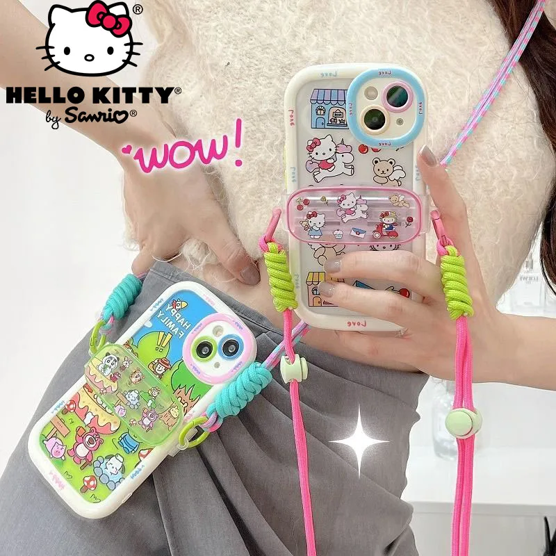 

Sanrio Hello Kitty Mobile Phone Crossbody Stand Back Clip Phone Case Detachable Crayon Shin-chan for IPhone 11 12 13 14 Pro Max