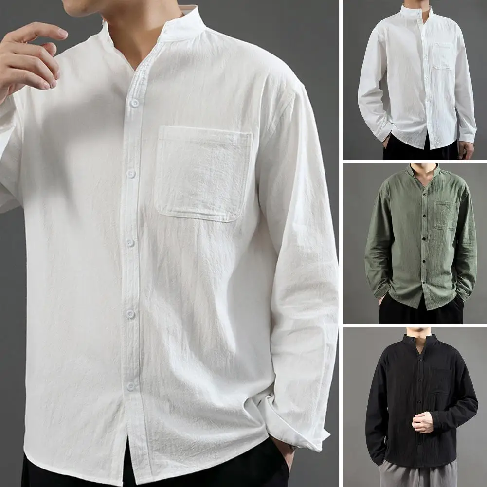 Stylish Button Down Shirt Stand Collar Good Breathability Pure Color Pocket Shirt Top Temperament Men Top for Working
Stylish Button Down Shirt Stand Collar Good Breathability Pure Color Pocket Shirt Top Temperament Men Top for Working