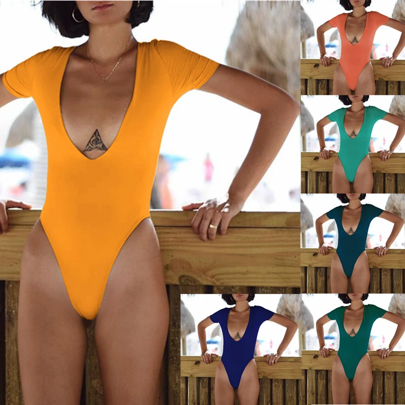 Bath Suit Woman Monokini Sexy Bodysuit V Neck Women's Swimsuit Solid Color Swimwear One Piece Short Sleeve Women Bathing Suits
Bath Suit Woman Monokini Sexy Bodysuit V Neck Women's Swimsuit Solid Color Swimwear One Piece Short Sleeve Women Bathing Suits