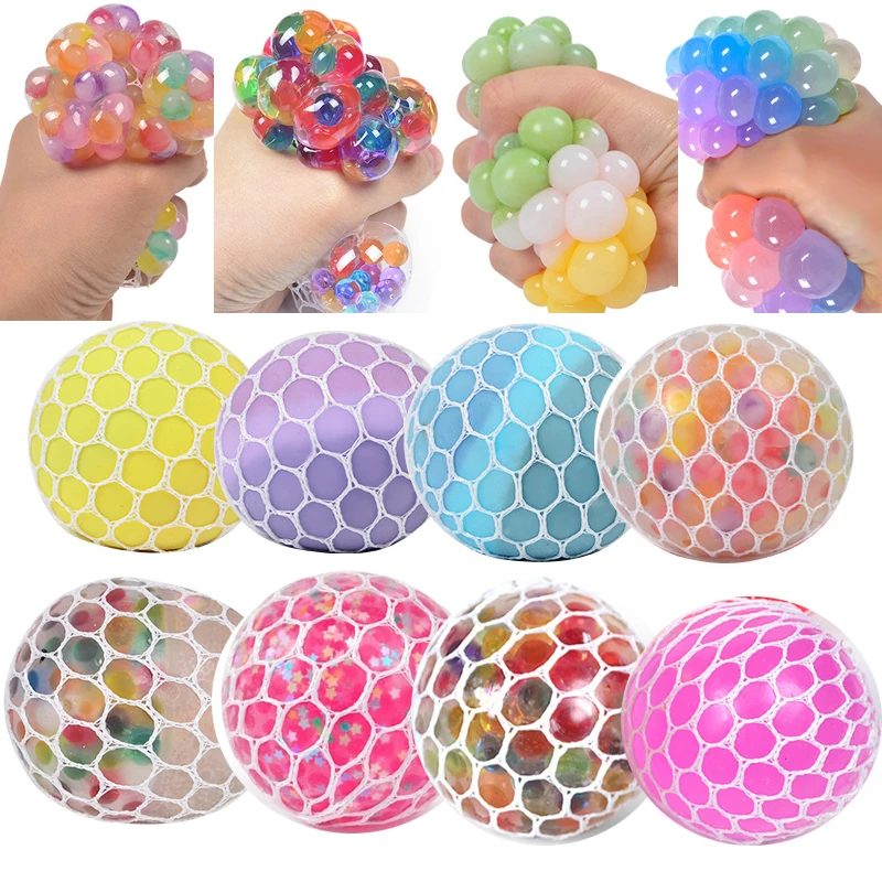 

Colored Squeeze Mesh Grape Balls Decompression Sensory Toy Anxiety Stress Reliever Squishy TPR Ball for Adults Kids