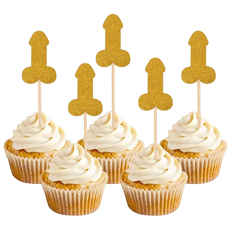

10pcs Penis Shape Cake Toppers Hen Night Bachelorette Party Nude Dick Cupcake Topper Supplies Wedding Bridal Shower Decorations
