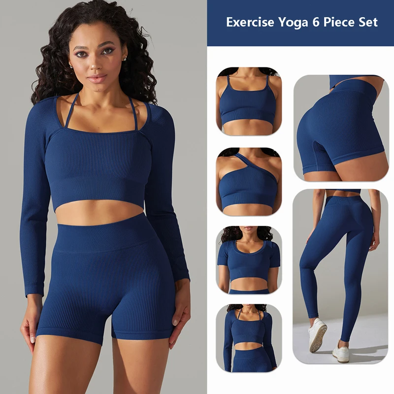 2/3/4/6 Piece Yoga Women Set Seamless Ribbed Knit Long Sleeve Crop Top Set High Waist Push Up Bra Fitness Shorts Set sportswear
2/3/4/6 Piece Yoga Women Set Seamless Ribbed Knit Long Sleeve Crop Top Set High Waist Push Up Bra Fitness Shorts Set sportswear