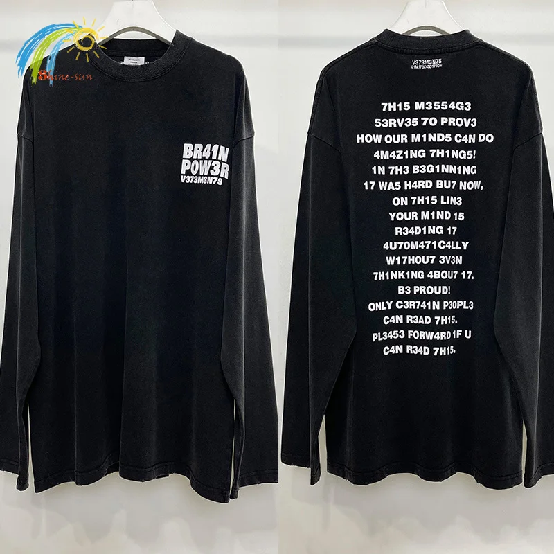 

23fw Best Quality Oversized VTM Long Sleeve T-Shirts Men Women 1:1 Tags Streetwear Vintage Washed Old Damage VETEMENTS T Shirt