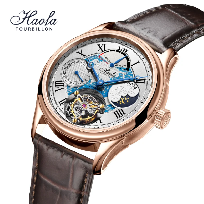 

HAOFA TIANGONG Tourbillon Automatic Movement Watch Men Day And Date Mechanical Watch For Men Tourbillon Moon Phase orologio uomo