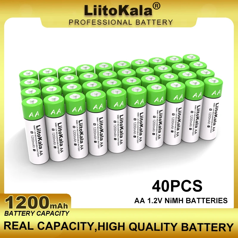 

Новинка, перезаряжаемая батарея Liitokala 1,2 в AA 1200 мАч Ni-MH для терморужья, пульта дистанционного управления мышью, оптовая продажа, 40 шт.