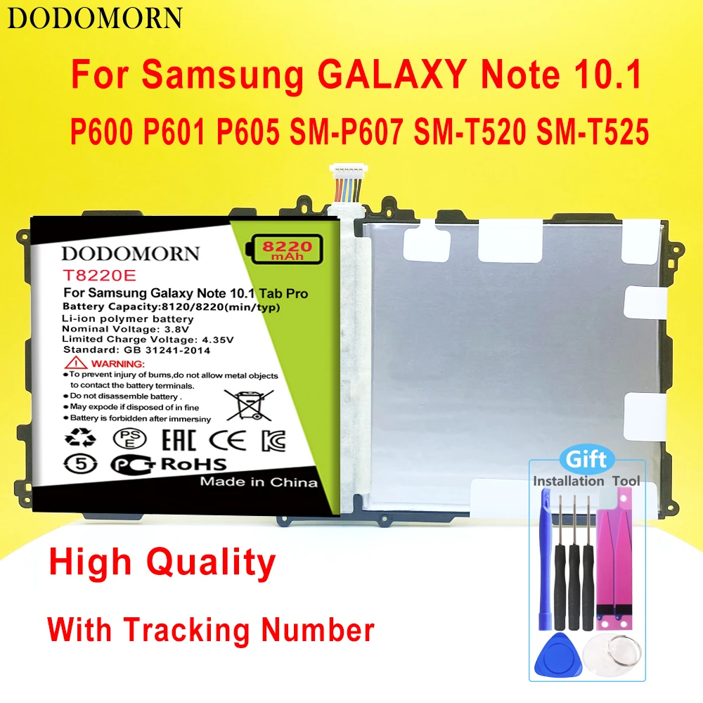 Запасная батарея DODOMORN T8220E T8220U/C для планшета Samsung GALAXY Note 10,1 дюйма Tab Pro P600 P601 P605 
Запасная батарея DODOMORN T8220E T8220U/C для планшета Samsung GALAXY Note 10,1 дюйма Tab Pro P600 P601 P605