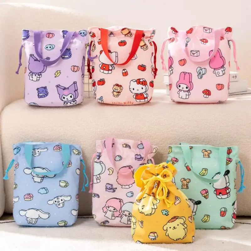 

Kawaii Sanrio Hellokittys Kuromi Cinnamoroll Холщовая Сумка аниме пакет карман для студентов бэнто сумка для мытья Дорожная сумка для хранения для девочек