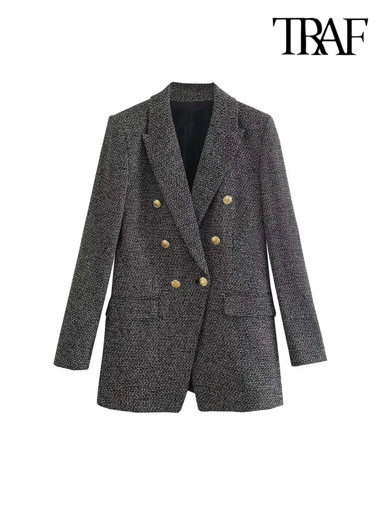 TRAF Women Fashion Tweed Double Breasted Blazer Coat Vintage Long Sleeve Flap Pockets Female Outerwear Chic Vestes Femme
TRAF Women Fashion Tweed Double Breasted Blazer Coat Vintage Long Sleeve Flap Pockets Female Outerwear Chic Vestes Femme