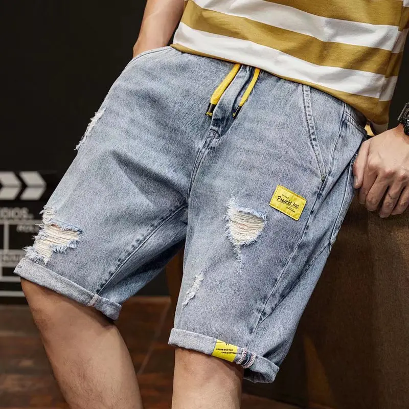 Summer Thin Denim Shorts Men Casual Clothes Men's Loose Five-point Pants Casual Elastic Waist Ripped Elastic Short Pants
Summer Thin Denim Shorts Men Casual Clothes Men's Loose Five-point Pants Casual Elastic Waist Ripped Elastic Short Pants