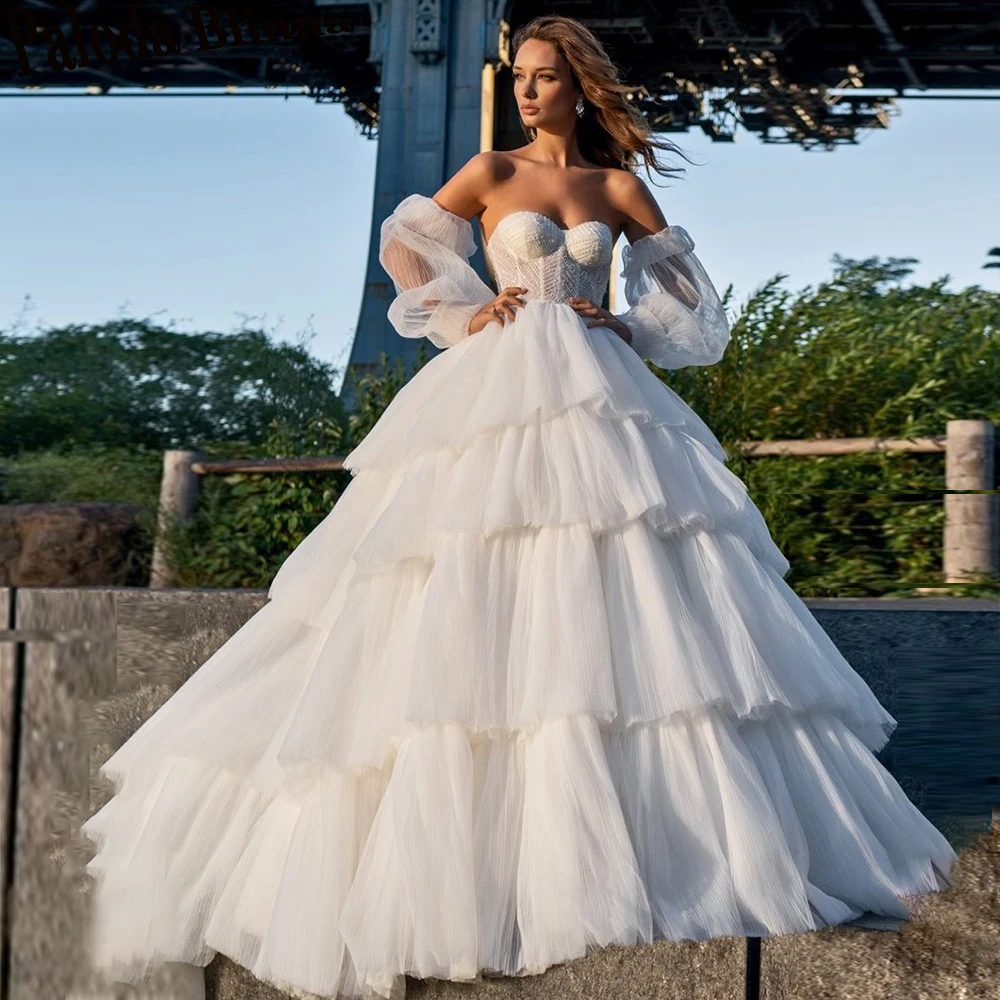 Paloda Modern Tiered Sweetheart Wedding Dresses For Women Detachable Full Lantern Sleeves Ball Gown Tulle Backless Court Train
Paloda Modern Tiered Sweetheart Wedding Dresses For Women Detachable Full Lantern Sleeves Ball Gown Tulle Backless Court Train