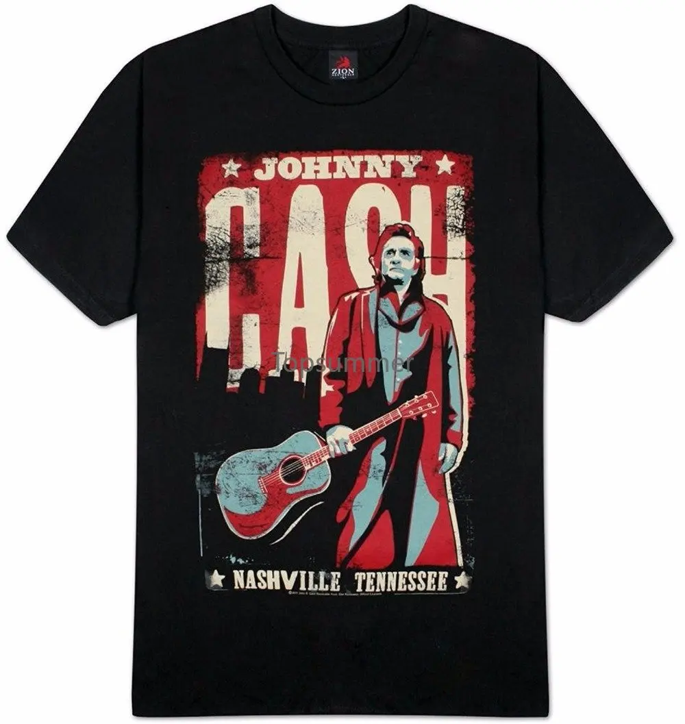 

T Shirts Casual Short Sleeve Broadcloth Johnny Cash Nashville Poster Men Short Sleeve Black Crew Neck Mens T Shirt