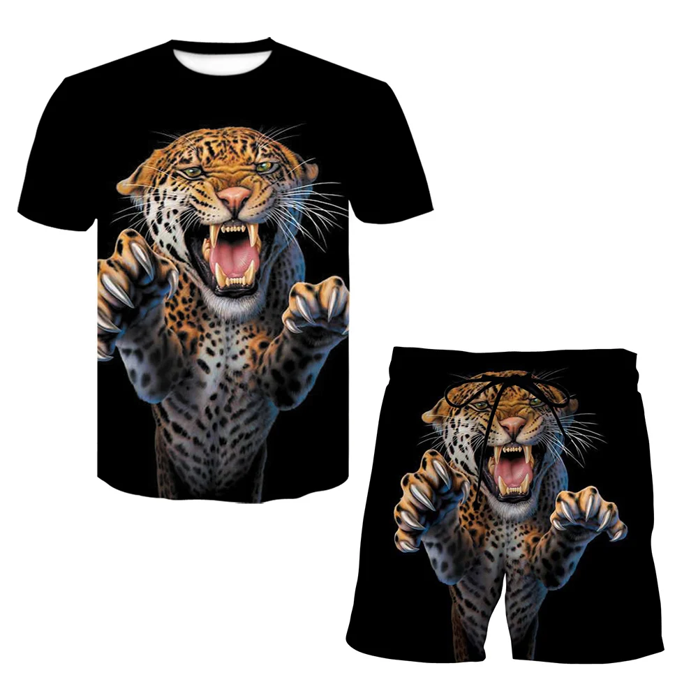 Футболка мужская летняя большого размера топ и шорты с рисунком животного тигра