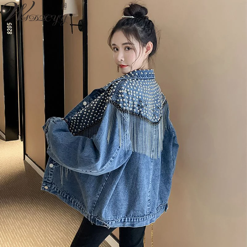 2023 New Spring Autumn Denim Jacket Hand-Studded Rivet Tassel Short Overcoat Women Jeans Jacket Fashion Rock Black Coats Outwear
2023 New Spring Autumn Denim Jacket Hand-Studded Rivet Tassel Short Overcoat Women Jeans Jacket Fashion Rock Black Coats Outwear