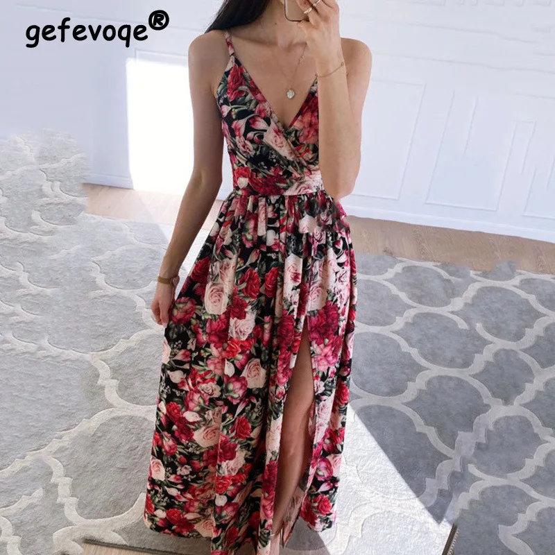 Deep V Neck Backless Sexy Slit Beach Maxi Dress Women Summer Vintage Casual Floral Print Slim Elegant Party Club Ladies Dresses
Deep V Neck Backless Sexy Slit Beach Maxi Dress Women Summer Vintage Casual Floral Print Slim Elegant Party Club Ladies Dresses