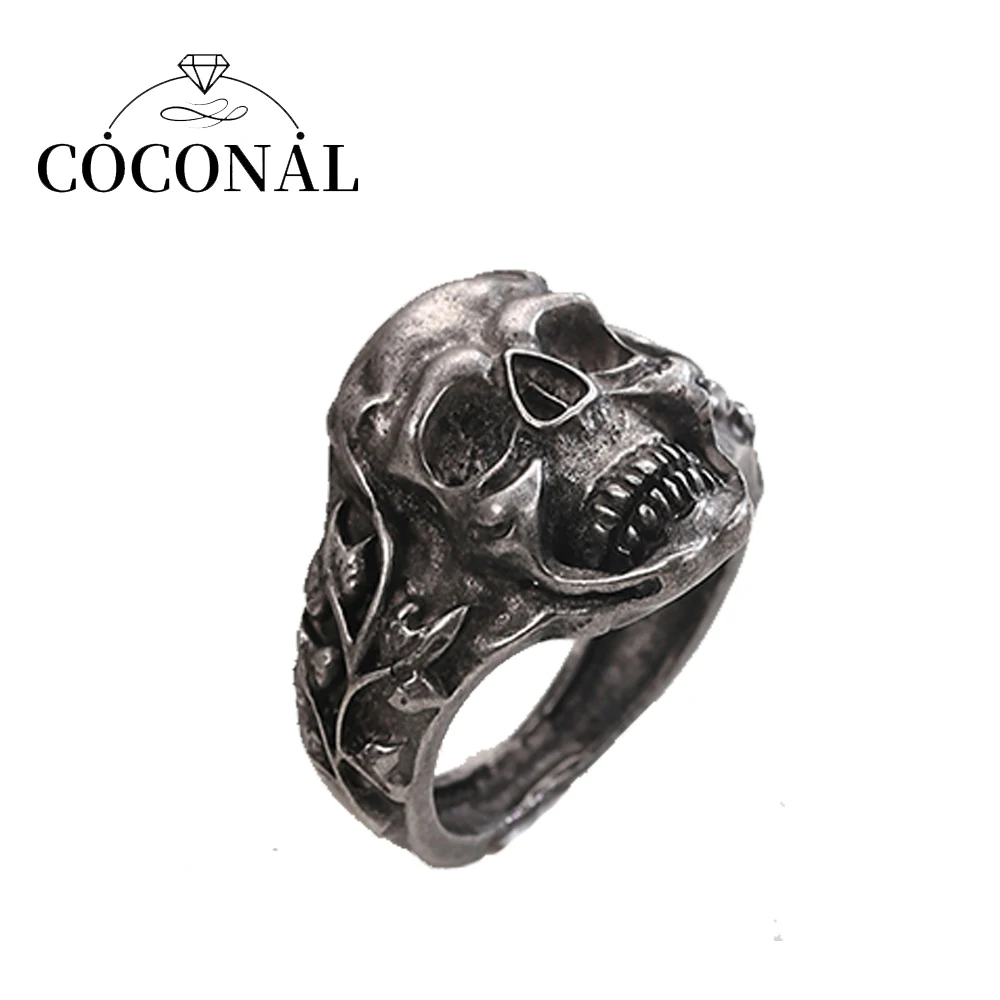 

Coconal Vintage Black Skeleton Rings For Women Man Punk Metallic Geometric Simple Couple Hip Hop Finger Rings Trend Jewelry Gift