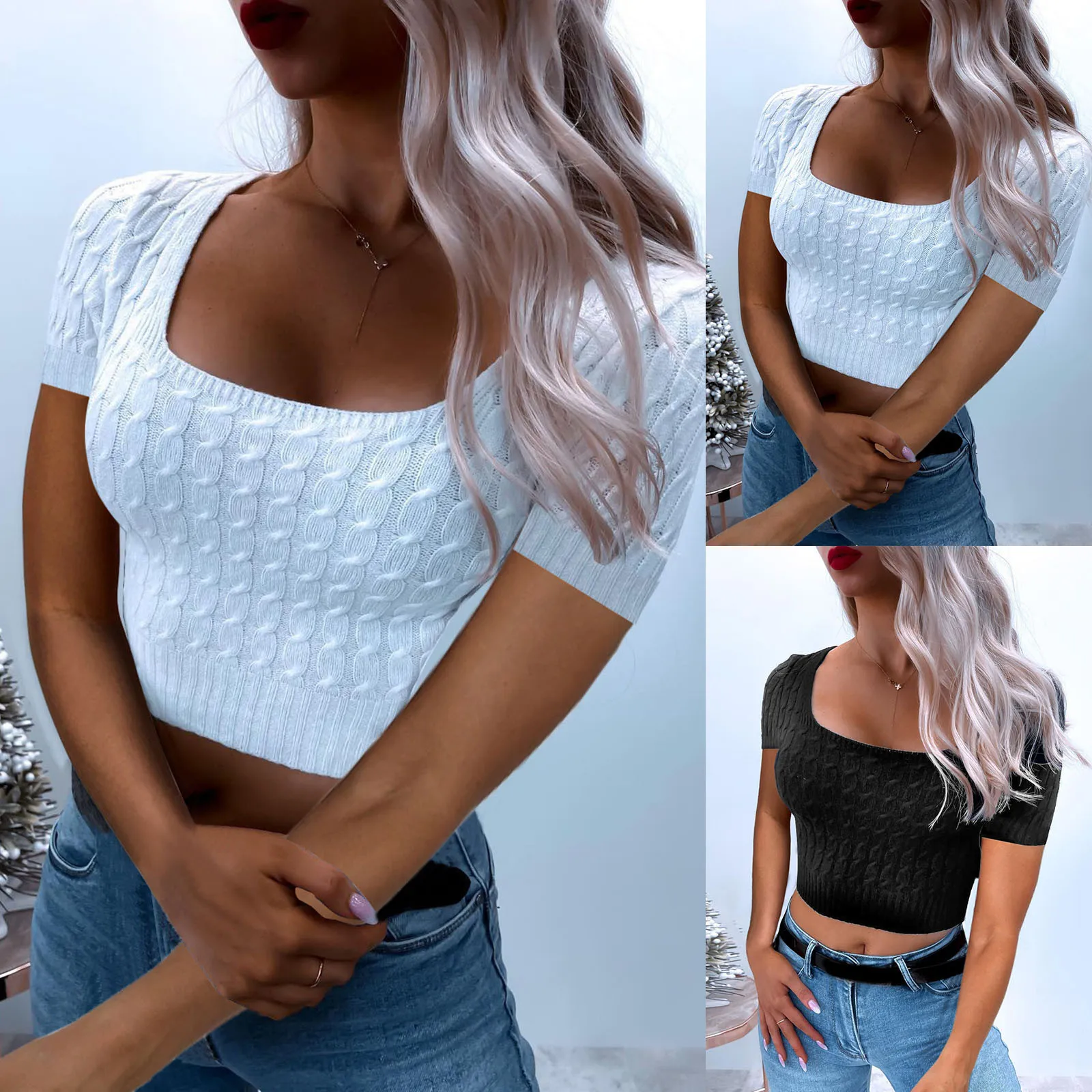 European and American Autumn Jacket Sexy Round Neck Short Sleeve Sweater Slim Top
European and American Autumn Jacket Sexy Round Neck Short Sleeve Sweater Slim Top