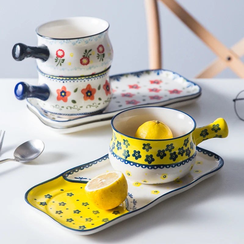 

Керамическая посуда ручной росписи в японском стиле, домашнее блюдо в западном стиле, тарелка для завтрака, хлеб, десерт, тарелка, тарелка, миска, набор тарелок
