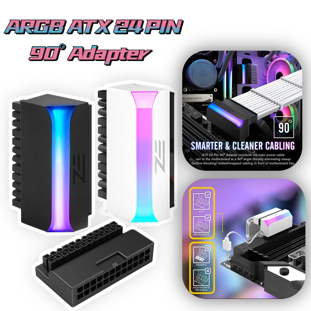 Адаптер питания ATX с 24 контактами на 90 градусов, 5 В, ARGB, кабель питания для материнской платы, разъемы для ASUS MSI GIGABYTE ASRock
Адаптер питания ATX с 24 контактами на 90 градусов, 5 В, ARGB, кабель питания для материнской платы, разъемы для ASUS MSI GIGABYTE ASRock