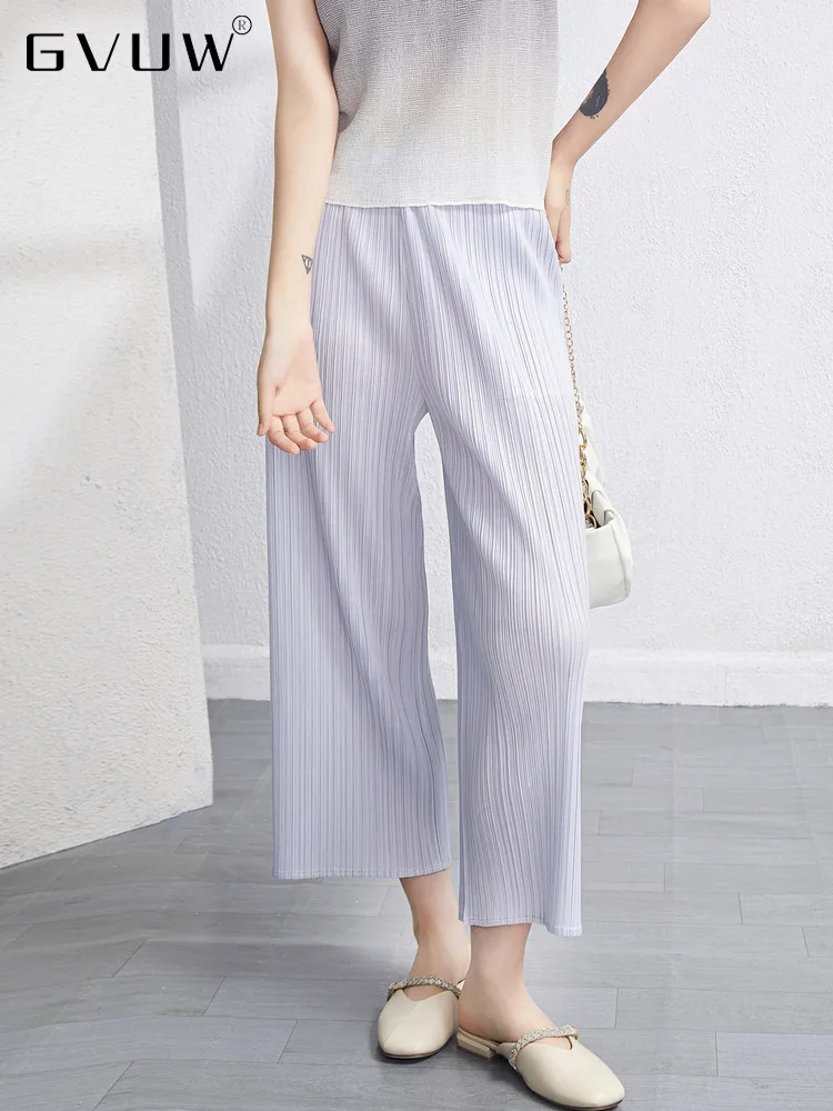 

GVUW Pleated Wide Leg Pants Women Solid Color All Season New High Elastic Waist Elegant Female Straight Trousers Fashion 17G0560