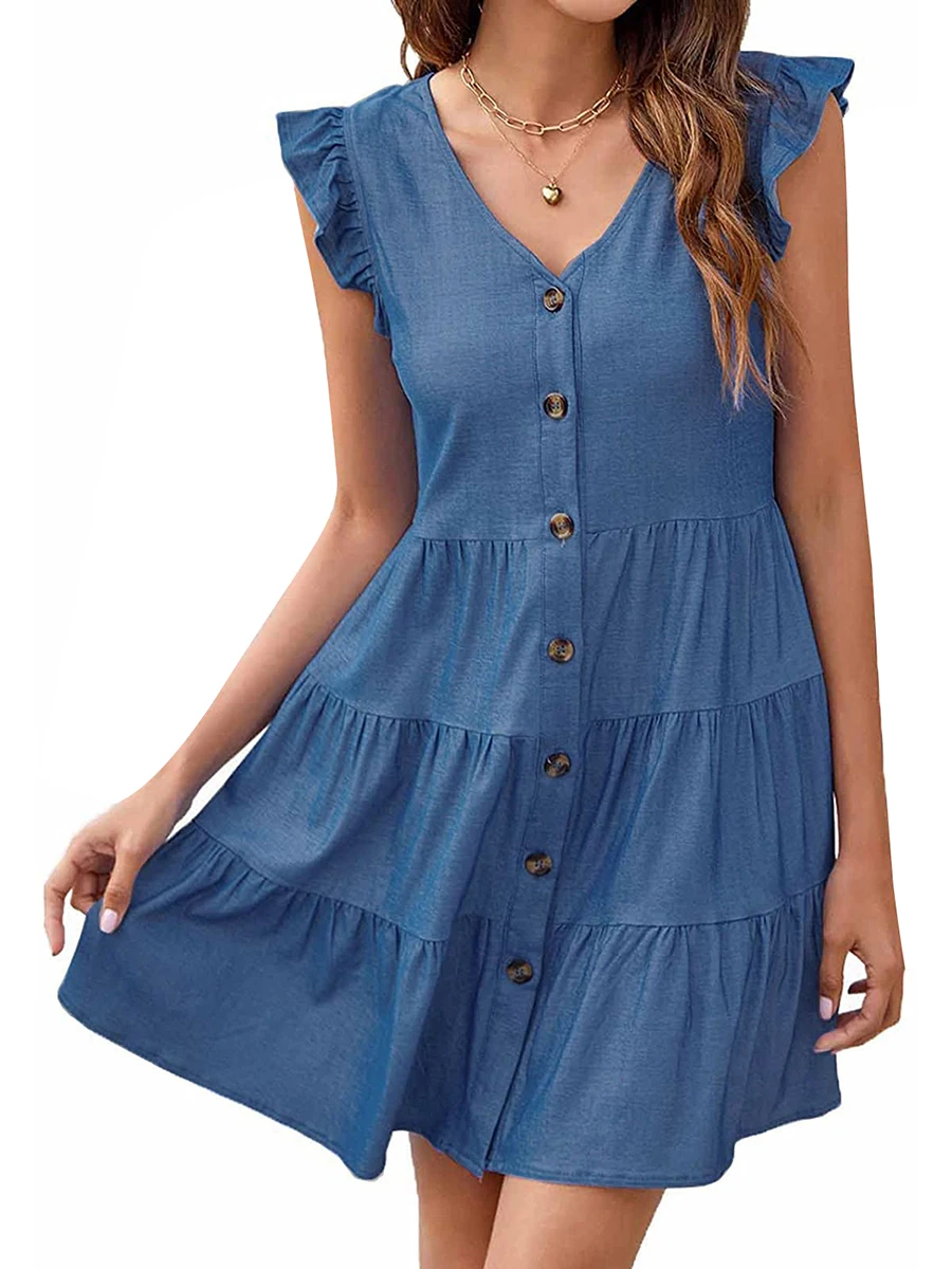 Abito estivo da donna in denim Abito casual da donna con maniche a flya con scollo a V abbottonato in tinta unita Abito a
Abito estivo da donna in denim Abito casual da donna con maniche a flya con scollo a V abbottonato in tinta unita Abito a
