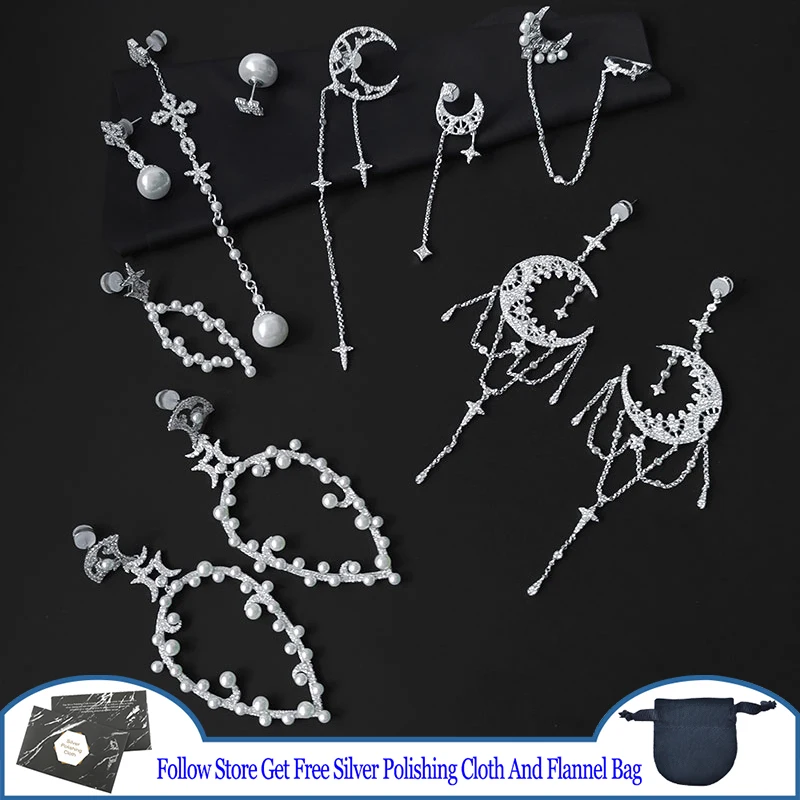 Star Moon Pearl Flower Tassel Pendant Earrings Earbone Clip S925 Sterling Silver Lady Girl Elegant Feast Party Luxury Jewelry
Star Moon Pearl Flower Tassel Pendant Earrings Earbone Clip S925 Sterling Silver Lady Girl Elegant Feast Party Luxury Jewelry
