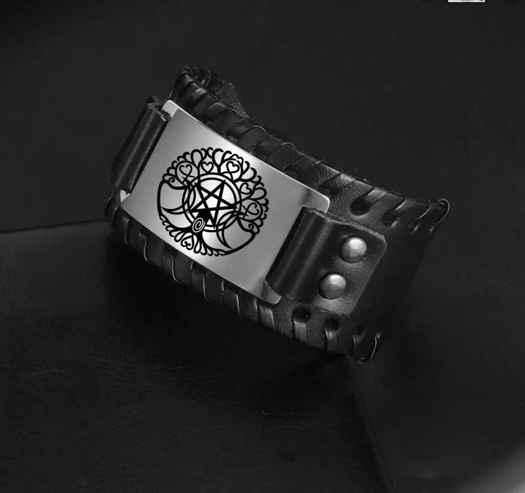 1pc Triple Moon Goddess Tree Of Life Adjustable Leather Bracelet Wiccan Pentagram Amulet Cuff Bangle F1003
1pc Triple Moon Goddess Tree Of Life Adjustable Leather Bracelet Wiccan Pentagram Amulet Cuff Bangle F1003