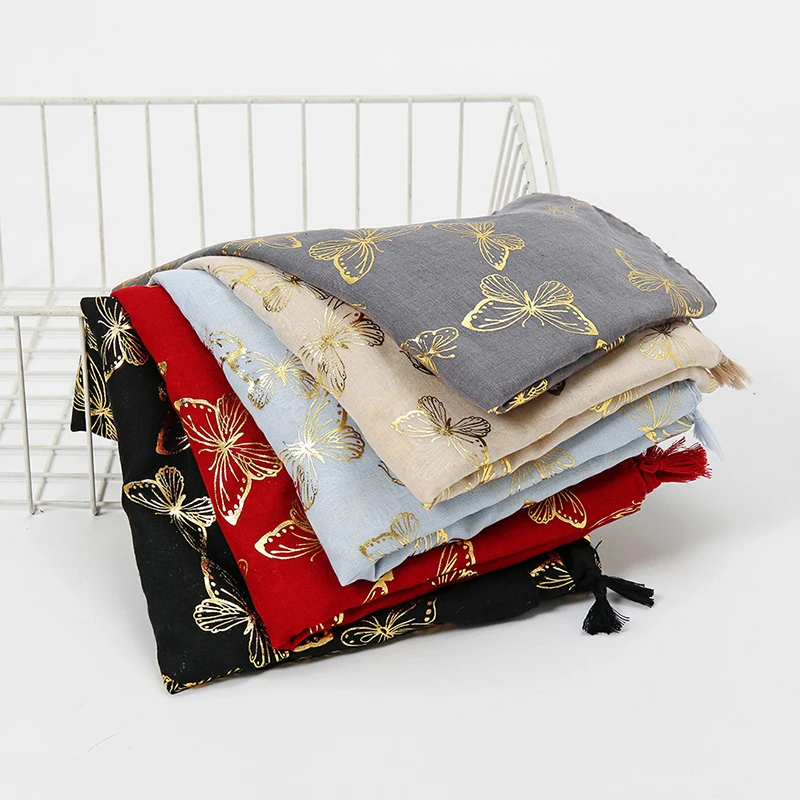 Gold Glitter Cotton Scarf Muslim Tassel Shimmer Hijab Soft Women Scarf Bronzing Butterfly Printing Scarves Cotton Linen Scarves
Gold Glitter Cotton Scarf Muslim Tassel Shimmer Hijab Soft Women Scarf Bronzing Butterfly Printing Scarves Cotton Linen Scarves
