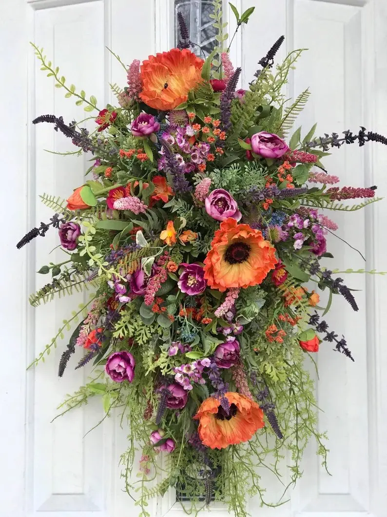 

Весенне-осенний искусственный цветочный венок с зелеными листьями для входной двери, летний цветочный венок, украшение для дома и свадьбы