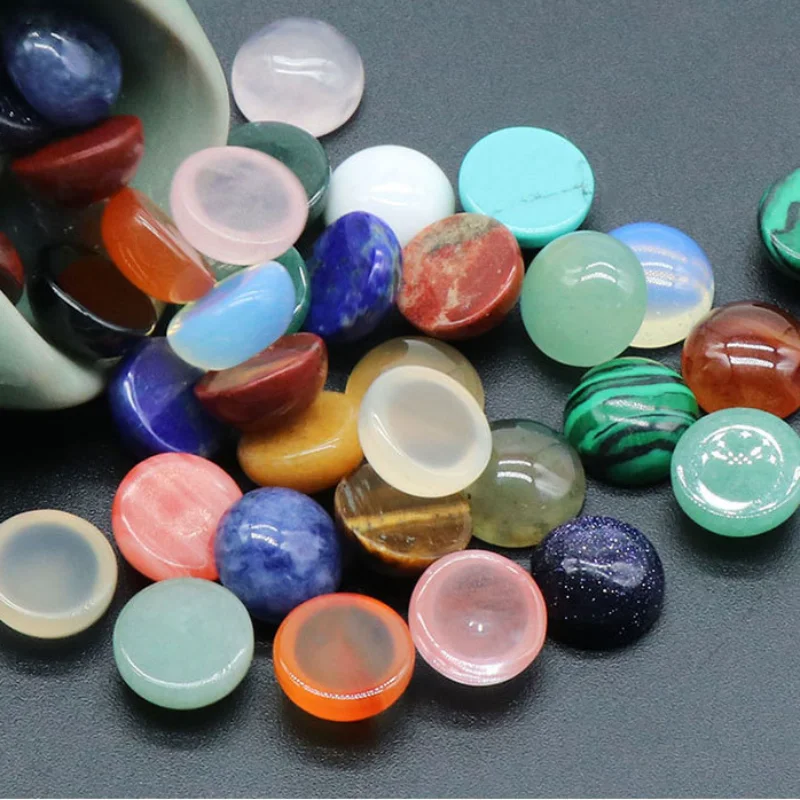 

30pcs Natural Stone Pink Quartz Opal Tiger's Eye Round Crystal Cab Cabochons Beads Gem for Stud Ring Jewelry Making Fengshui