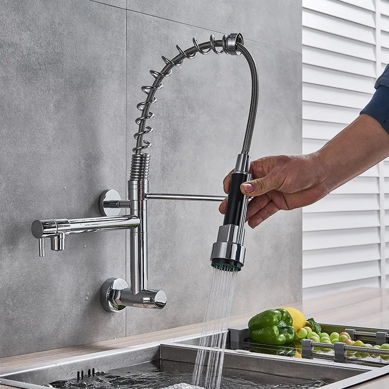 Chrome Black Pull Down Kitchen Faucet Single Cold Water Dual Swive Spout Mixer Wall Mounted Faucet 360 Rotation Bathroom Tap
Chrome Black Pull Down Kitchen Faucet Single Cold Water Dual Swive Spout Mixer Wall Mounted Faucet 360 Rotation Bathroom Tap