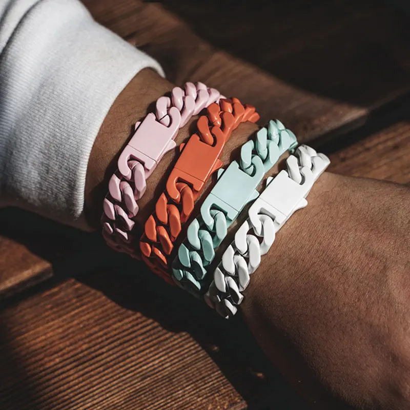12mm Christmas Gift Colorful Cuban Link Stainless Steel Bracelet Luxury Designer Jewelry for Men Women
12mm Christmas Gift Colorful Cuban Link Stainless Steel Bracelet Luxury Designer Jewelry for Men Women