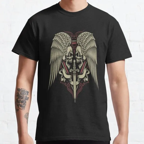 

Skull Motorcycle Gift Biker Medieval Sword Angel Wings Goth t shirt for YMHAHA Husaberg Benelli CCM Cagiva BMW Beta