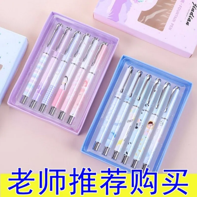 

Fountain Pen 6 Pcs 3Rd Grade Male And Female Students Positive Posture Replaceable Ink Capsule 2.6 Dual-Purpose Metal Practice P