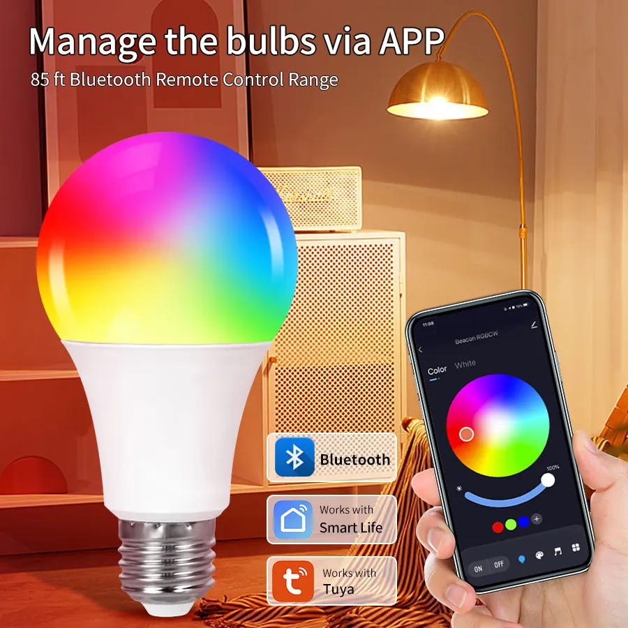 Tuya Smart Light Bulbs, Smart Bulb,With App Control, RGBW LED Color Changing Bulbs, A19 9W 110V 220V,Dimmable Music Sync 
Tuya Smart Light Bulbs, Smart Bulb,With App Control, RGBW LED Color Changing Bulbs, A19 9W 110V 220V,Dimmable Music Sync