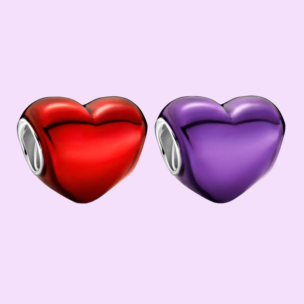 

925 Silver Metallic Red Heart Charm Fit for Pandora Luxury Anniversary DIY Bracelet Necklace Gorgeous Girls Jewelry Gift