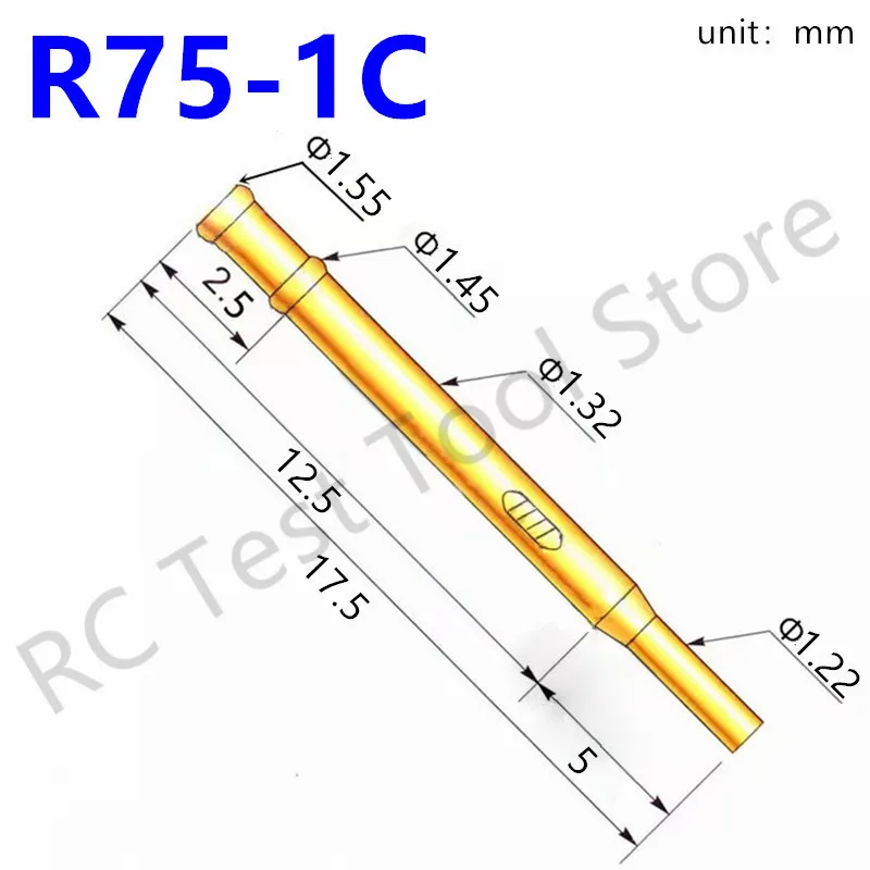 100 PCS R75-1C Round Double Tube Gold Plated Spring Test Probe Length 17.5mm Needle Tube Diameter 1.32mm Power Tool Receptacle 
100 PCS R75-1C Round Double Tube Gold Plated Spring Test Probe Length 17.5mm Needle Tube Diameter 1.32mm Power Tool Receptacle