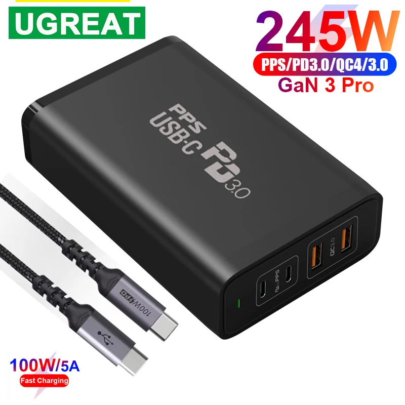 

245W GaN 3 Pro USB-C Power Adapter 4-port Type C Quick Charge 3.1 QC4+ Charger PD 100W PPS 65W Fast Charging for Laptops Tablets