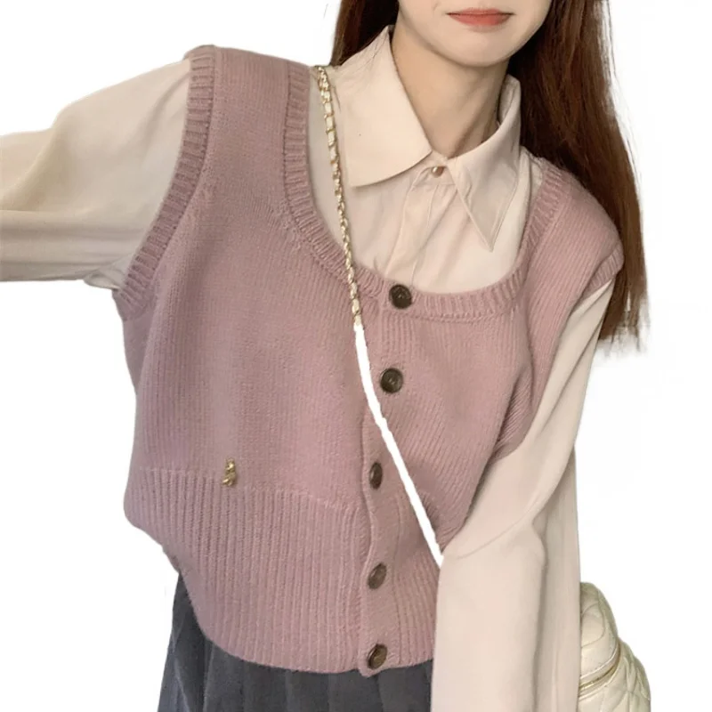 College-style Knit Vest Women's Spring and Autumn Cropped Cardigan and Sleeveless Pink Sweater
College-style Knit Vest Women's Spring and Autumn Cropped Cardigan and Sleeveless Pink Sweater