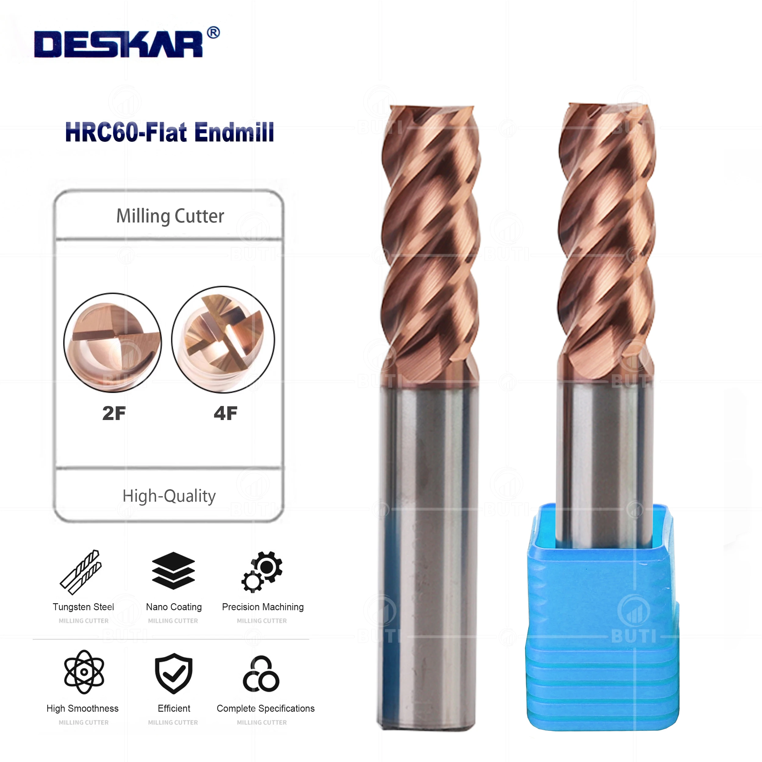 DESKAR 100% Original HRC60 2F 4F 4x50L 5x50L 6x75L 8x100L 10x75L 12x75L 14x100L 16x100L Alloy Flat Endmills Milling Cutter Tools
DESKAR 100% Original HRC60 2F 4F 4x50L 5x50L 6x75L 8x100L 10x75L 12x75L 14x100L 16x100L Alloy Flat Endmills Milling Cutter Tools