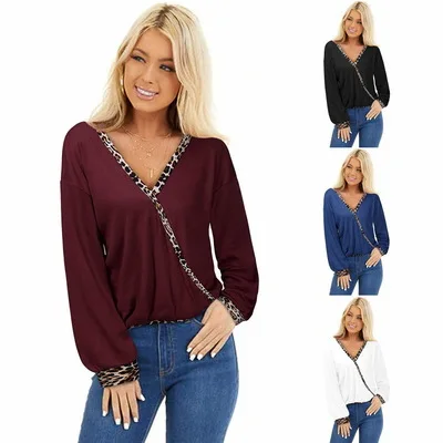 2023 Women's Spring Summer New Women's Top Leopard Splice V-neck Women's Long Sleeve T-shirt
2023 Women's Spring Summer New Women's Top Leopard Splice V-neck Women's Long Sleeve T-shirt