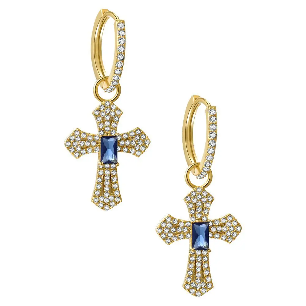 New Sapphire Cross 18K Gold Earrings Jewelry Micro-set Zircon Exquisite Copper European Style For Women Girl Party Gifts Trend
New Sapphire Cross 18K Gold Earrings Jewelry Micro-set Zircon Exquisite Copper European Style For Women Girl Party Gifts Trend