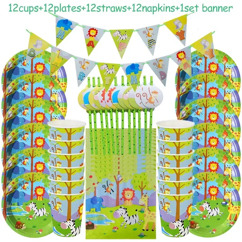 Party Tableware Set Birthday Party Decoration Kids Plate Cups Hats Tablecloth Straw Animal Jungle Birthday Decor Supplies
Party Tableware Set Birthday Party Decoration Kids Plate Cups Hats Tablecloth Straw Animal Jungle Birthday Decor Supplies