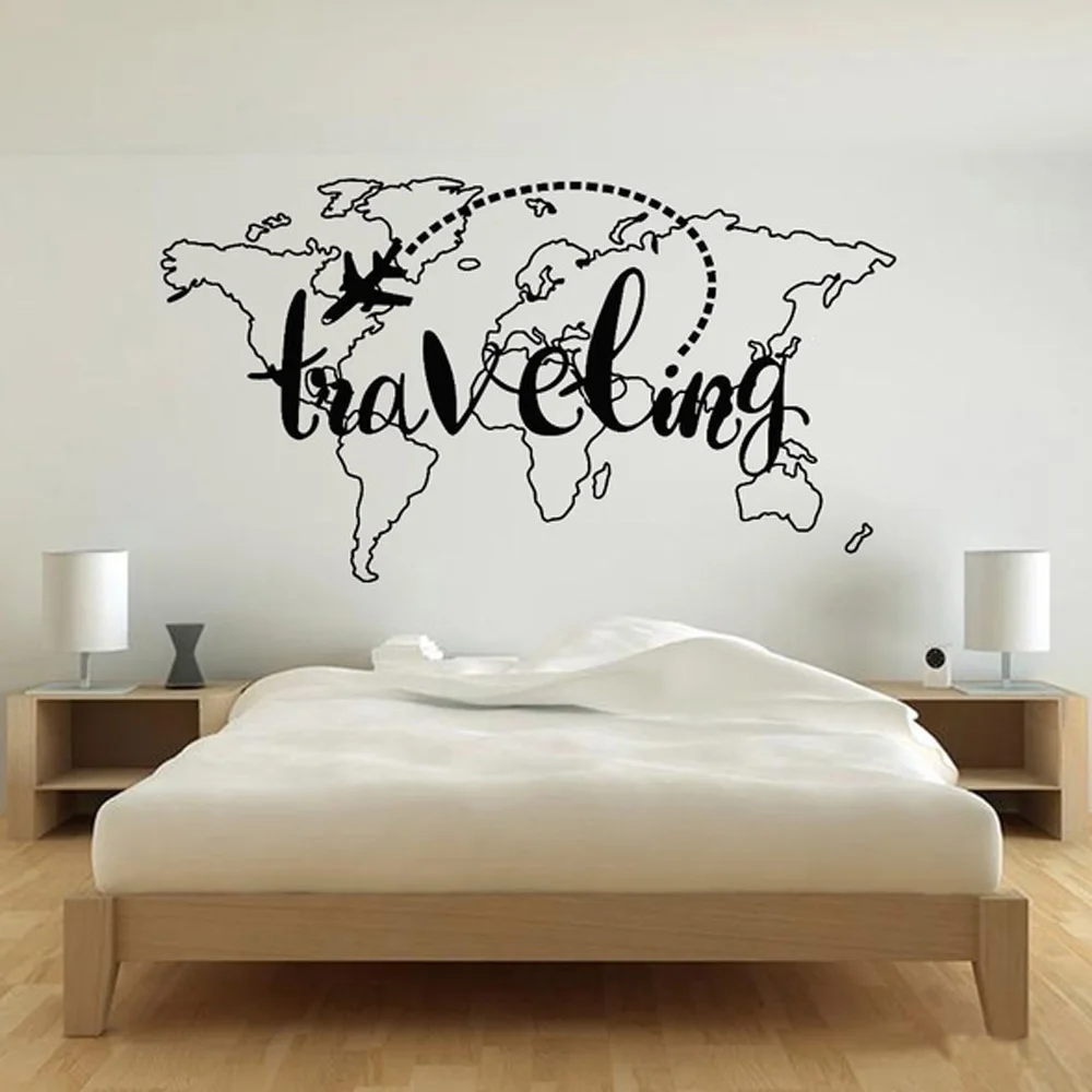 

Traveling Map Vinyl Wall Decal Vacation Tourism Aircraft Country Wall Stickers Home Decoration Accessories For Living Room
