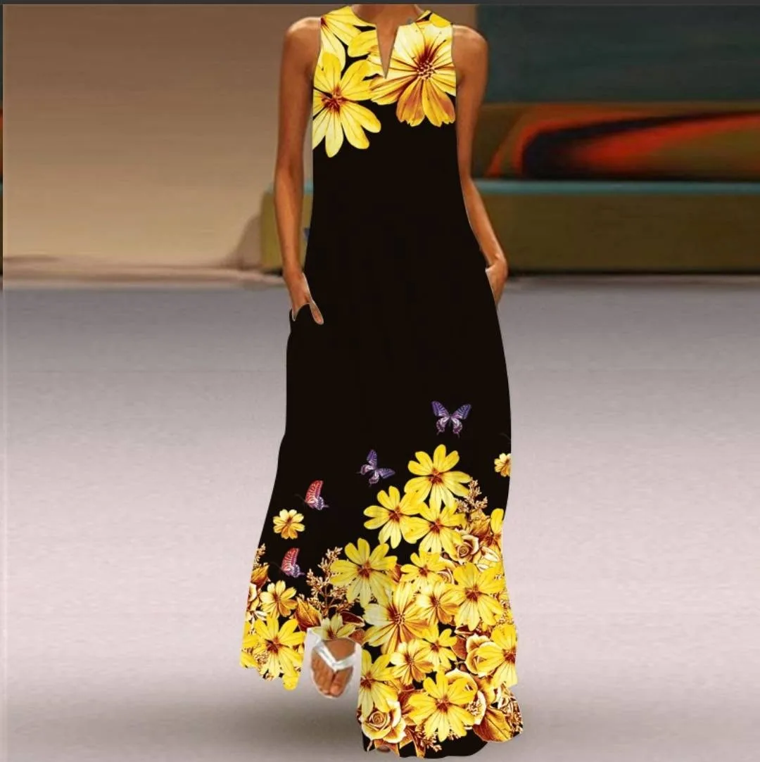 Vintage Print Women's Sundress 2021 Summer Fashion Sexy V-neck Sleeveless Long Dress with Pocket Casual Lady Maxi Dress Vestidos
Vintage Print Women's Sundress 2021 Summer Fashion Sexy V-neck Sleeveless Long Dress with Pocket Casual Lady Maxi Dress Vestidos