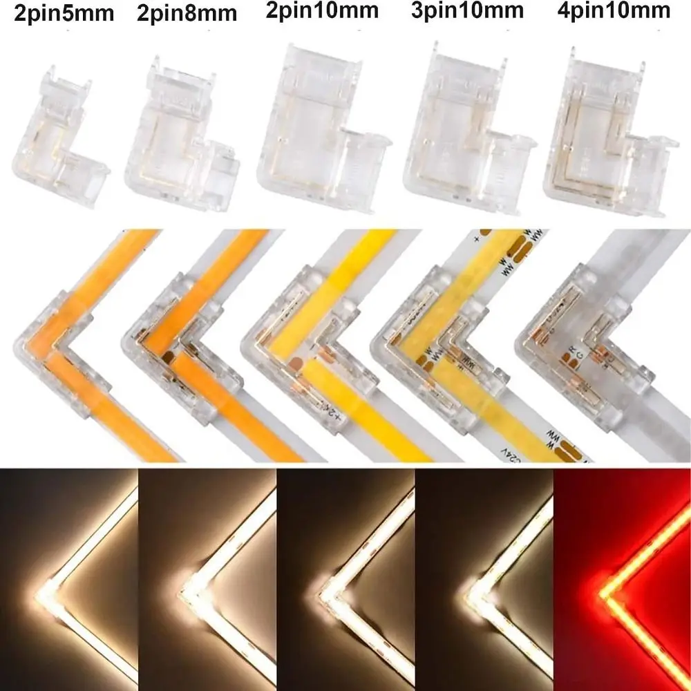 

5PCS PP LED Strip Buckles 5mm 8mm 10mm L-Shaped Light Strip Fixing Clip 2PIN 3PIN 4PIN Free Welding Corner Connectors LED Strip