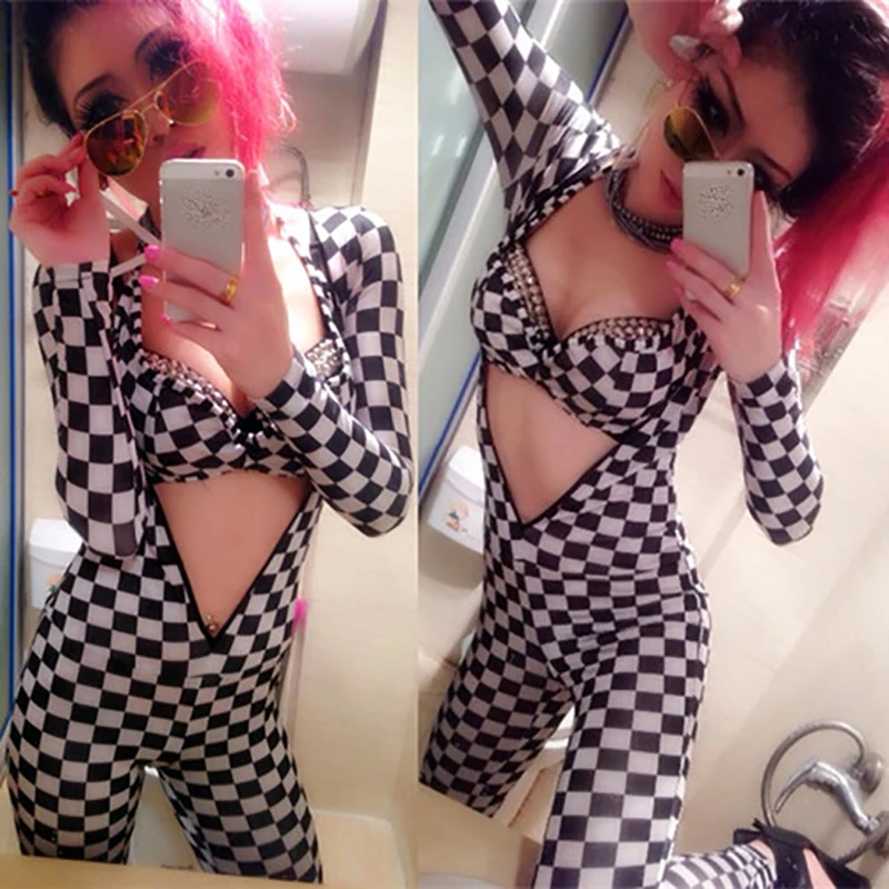 Новый ночной клуб бар женский певец Ds Dj шоу костюмы в черно-белую клетку цельный джаз танцевальные выступления сценическая одежда DQS13718 
Новый ночной клуб бар женский певец Ds Dj шоу костюмы в черно-белую клетку цельный джаз танцевальные выступления сценическая одежда DQS13718