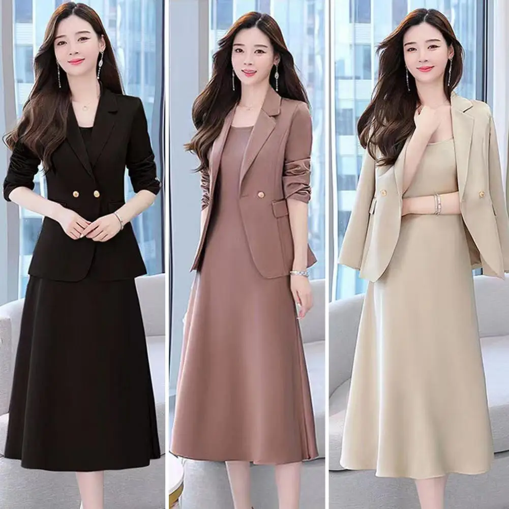 2Pcs/Set Women Outfit Mid-length Female Dress Coat Set Solid Color Sling Spring Coat Dress Spring Clothing
2Pcs/Set Women Outfit Mid-length Female Dress Coat Set Solid Color Sling Spring Coat Dress Spring Clothing