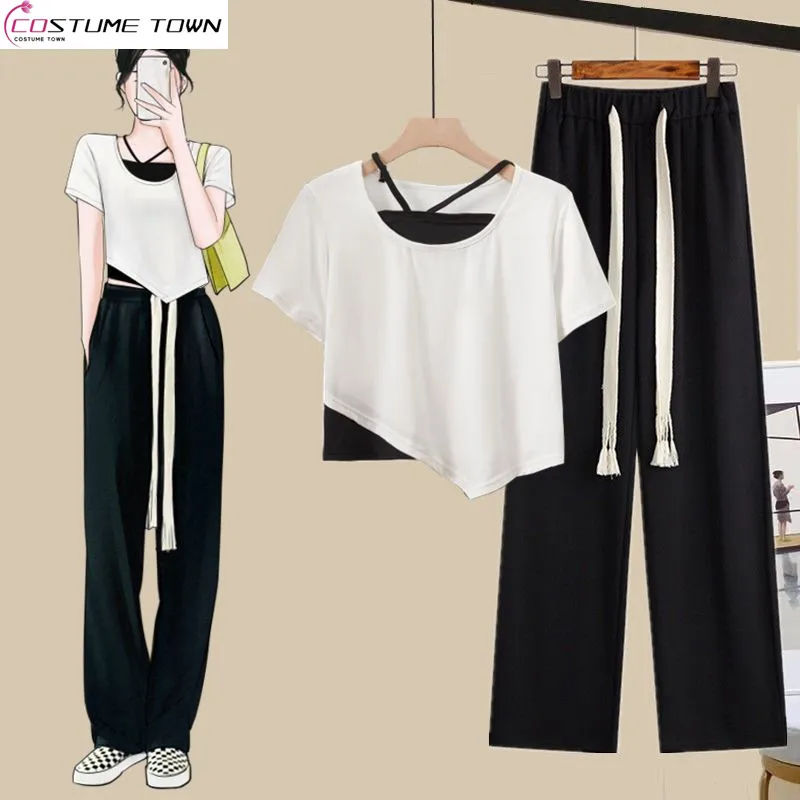 Single/pure Style Wear Fashion Top Spicy Girls 2023 New Short-sleeved T-shirt Women+suit Wide Leg Pants Two-piece Set
Single/pure Style Wear Fashion Top Spicy Girls 2023 New Short-sleeved T-shirt Women+suit Wide Leg Pants Two-piece Set