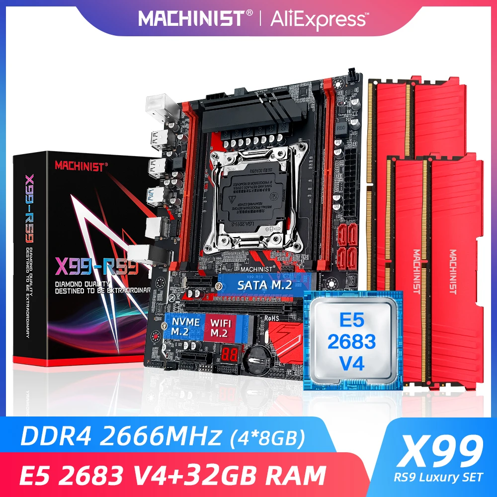 MACHINIST X99 комплект материнской платы с процессором Xeon E5 2683 V4 32G(4*8G) DDR4 RAM 2666Mhz LGA 2011-3 M.2